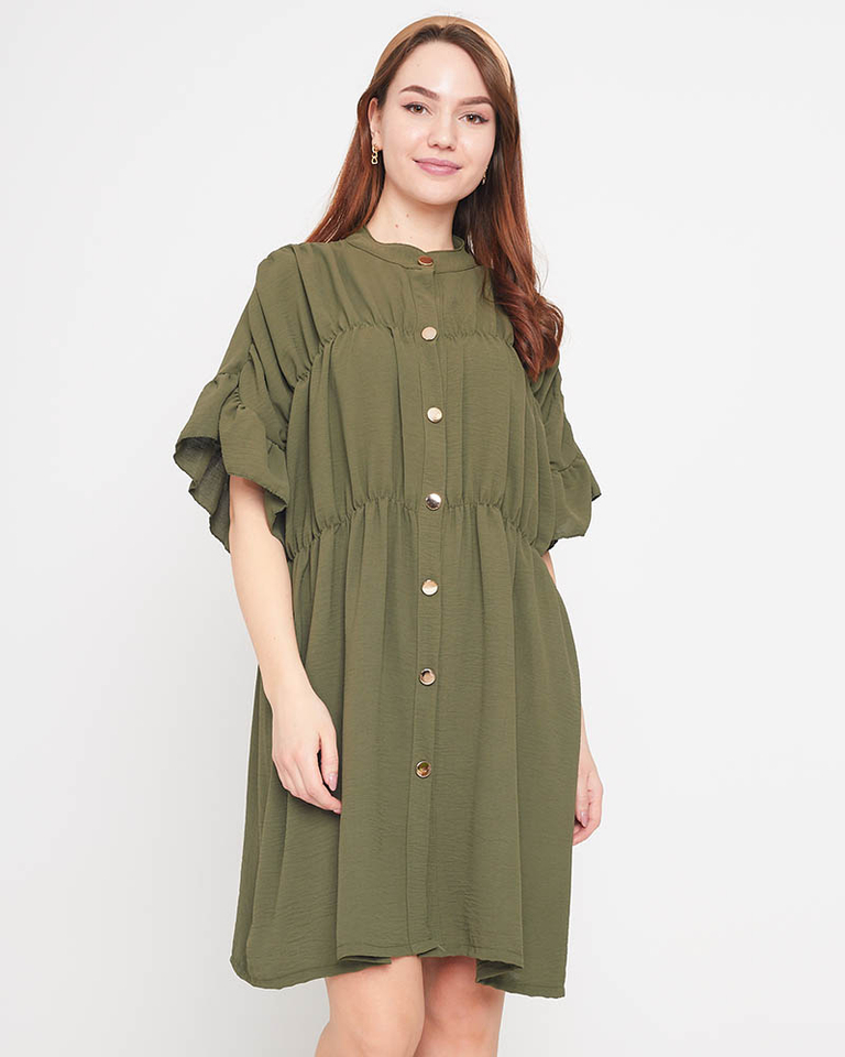 Knielanges Damenkleid in Khaki - Kleidung