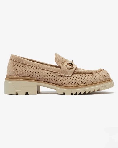 Royalfashion Hellbraune durchbrochene Damen Mokassins mit Kette Imerila