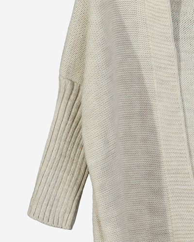 Beige lange Damen-Strickjacke mit Kapuze - Bekleidung