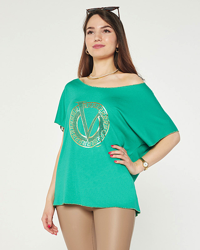 Grüne Damenbluse mit Aufdruck und Zirkonia - Bekleidung