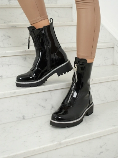 Лаковані еко шкіряні ботільйони жіночі з цирконіями Nuvina