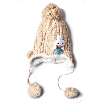 Beige Kinder-Knotenmütze mit Dekoration - Accessoires