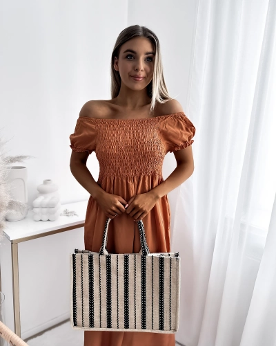 Kamelfarbenes langes Damenkleid a'la hiszpanka- Kleidung