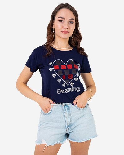 Marineblaues Damen-T-Shirt mit Aufdruck - Kleidung