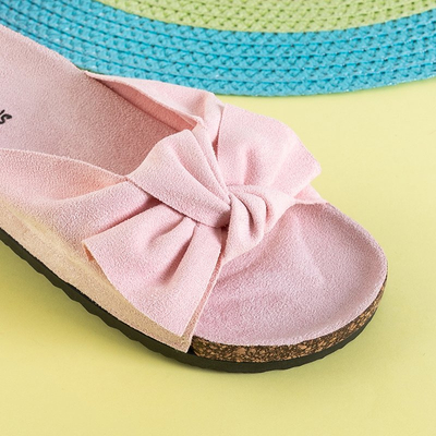 Hellrosa Damenpantoffeln mit Schleife Alanza - Schuhe