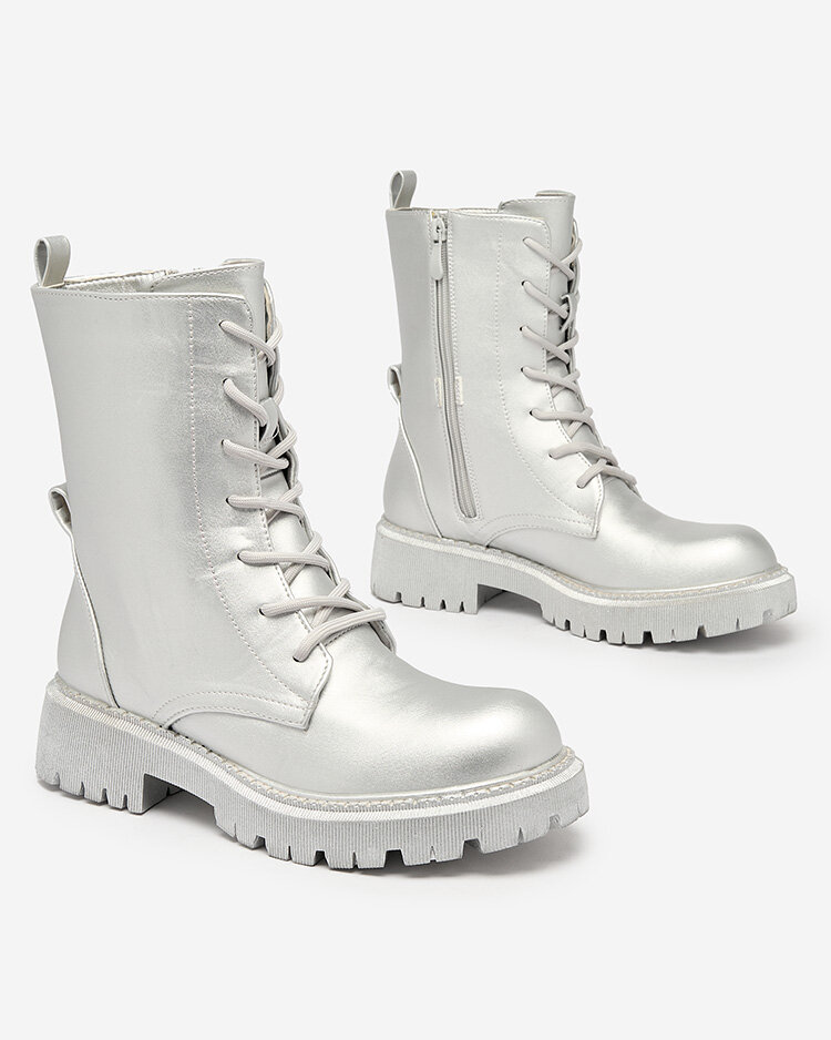 Royalfashion Damen Schnürstiefel in Silber Vacavva