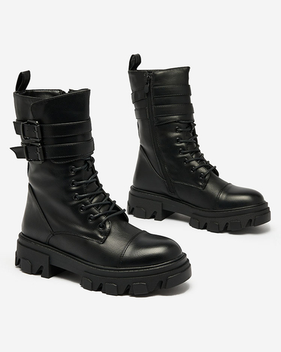 Royalfashion Eco Leder Damen Baggerstiefel in schwarz Faserti