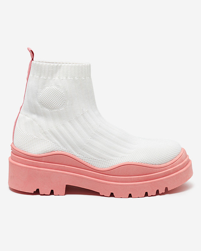 Damenstiefel auf einer dickeren Sohle in Weiß und Pink von Korlic-Shoes
