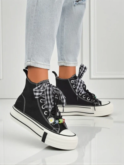 Damen Callisto Sneakers Schwarze Stoffplateaus mit Retro-Akzenten
