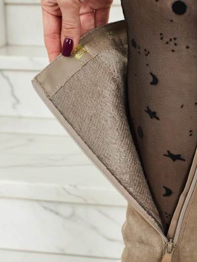 Damen Öko-Wildleder Stiefel mit Blockabsatz Niefio