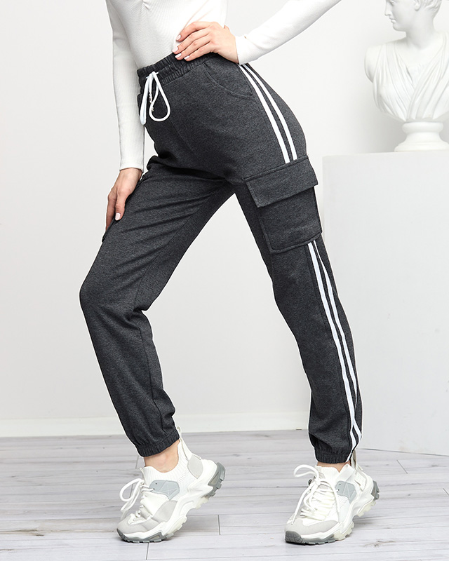 Dunkelgraue Damen-Cargohose mit Streifen - Kleidung
