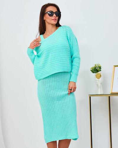 Royalfashion Mint Damenset mit Kleid und Pullover