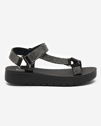 Damensandale mit Zirkonia in Schwarz Qroc- Footwear