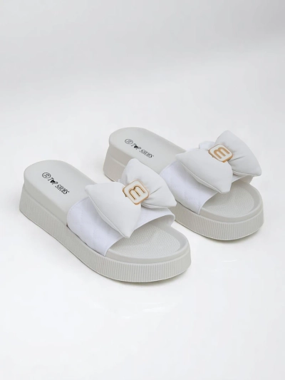 Royalfashion Damen Plateau Pantoletten mit Schleife Mivo Jump