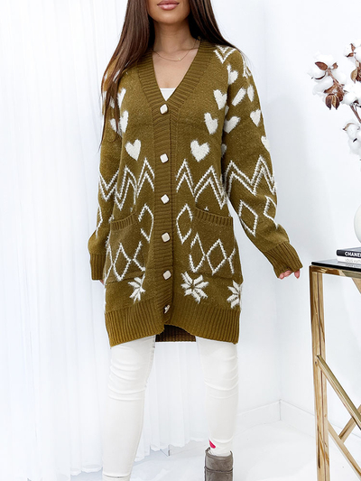 Royalfashion Gemusterter senffarbener Pullover für Damen