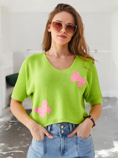 Royalfashion Damen Baumwollkurzpullover mit Schmetterlingen