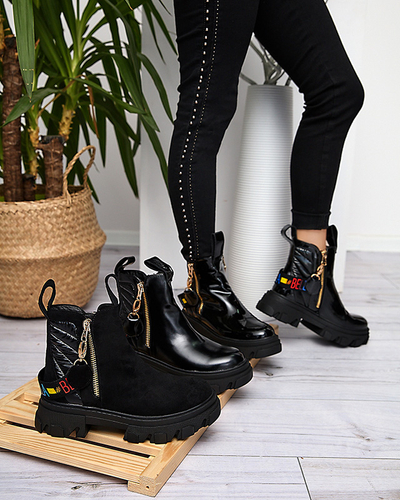 Schwarz lackierte Damenstiefel Osallu- Obuwie