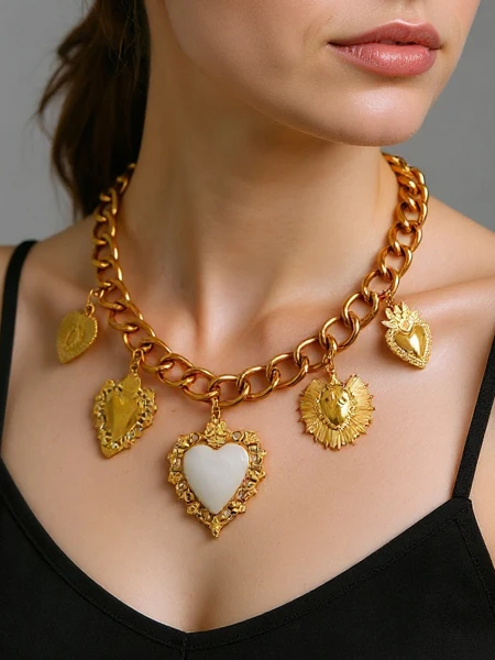 Halskette Aurelia Amore – goldene Kette mit Cuore-Medaillons im Barockstil