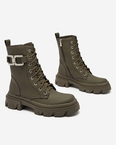 Royalfashion Damen Schnürstiefel in khaki Farbe Cefitity