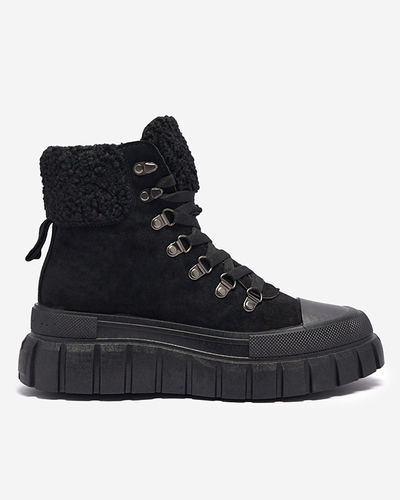 Schwarze Damenstiefel aus Öko-Wildleder mit Schafsfell Vetic - Footwear