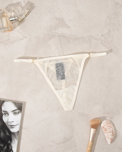 Royalfashion Cremefarbener Spitzen-Damen-Tanga