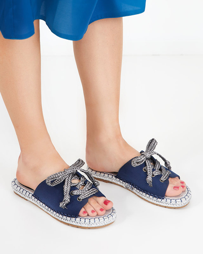 OUTLET Marineblaue und silberne Damenhausschuhe mit Bindung Wiazoni - Schuhe