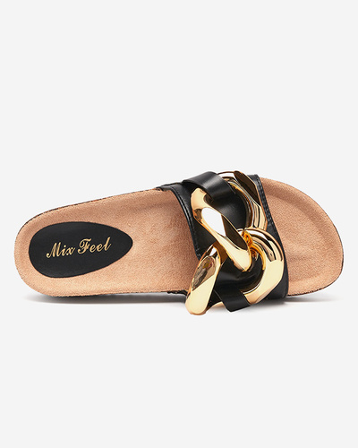 Schwarze Damenhausschuhe mit goldener Verzierung Cirrenka - Schuhe