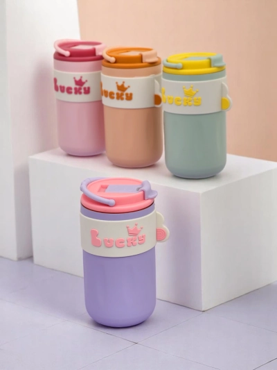 Royalfashion Thermobecher mit einem Korb, Strohhalm und Auslauf Happy Dog