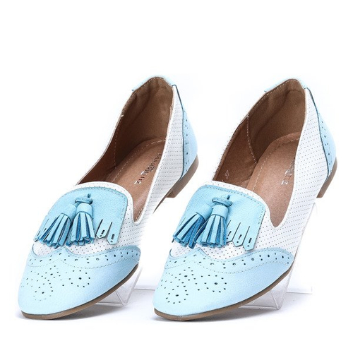 Błękitno-ecru mokasyny stylizowane- Obuwie