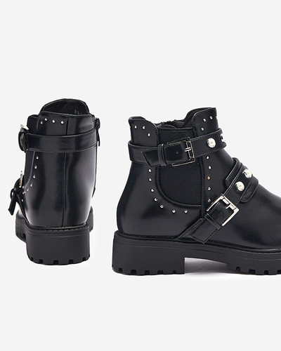 Ботильйони жіночі з еко шкіри з перлами чорного кольору Saalo- Footwear