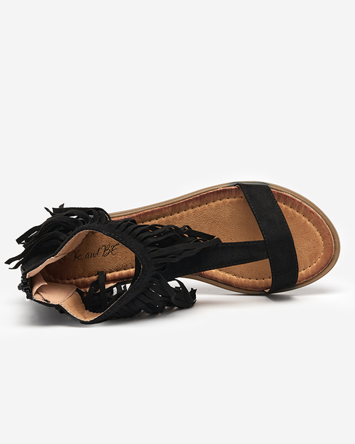 Босоніжки чорного кольору з бахромою Clov