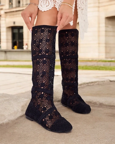Royalfashion Damen durchbrochene kniehohe Stiefel Corinu