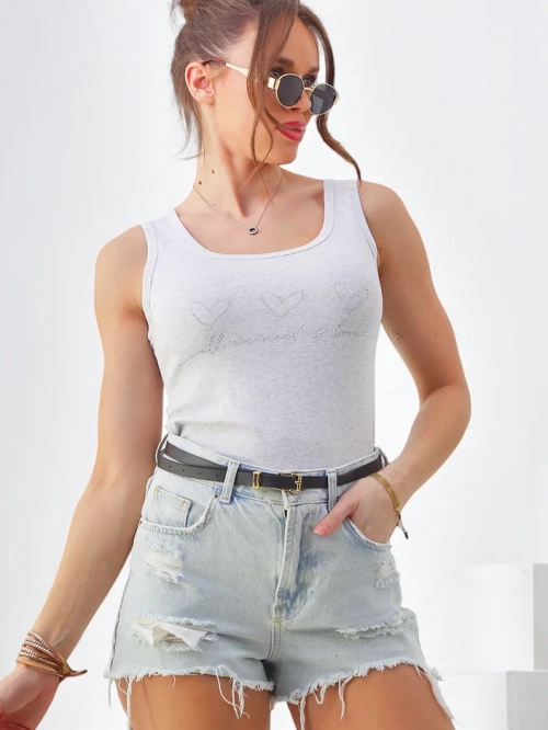 Royalfashion Бавовняний жіночий топ без рукавів з маленькими сердечками