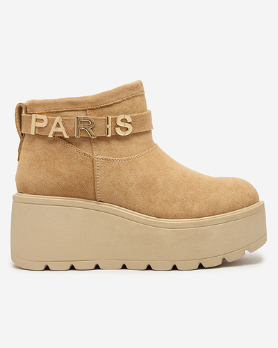 Royalfashion Hellbraune Damenschuhe a'la Schneestiefel mit Ornament Parisela