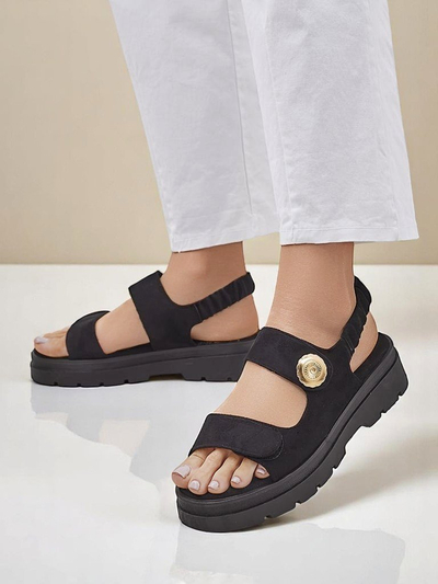 Royalfashion Anthea Nero Damen Sandalen - schwarzes Wildleder, 5 cm Plateau