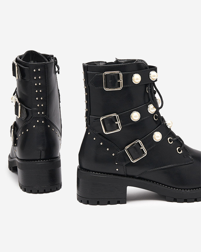 Schwarze Damenstiefel mit Salviso-Perlen - Schuhe