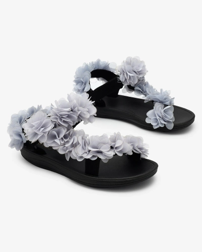 Royalfashion Graue Damensandalen mit Blumen Alferroy