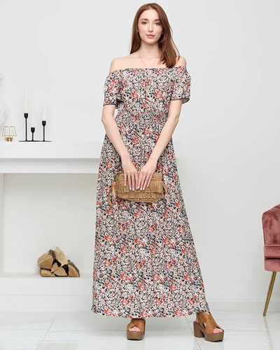 Schwarzes gemustertes Maxikleid für Damen. Kleidung