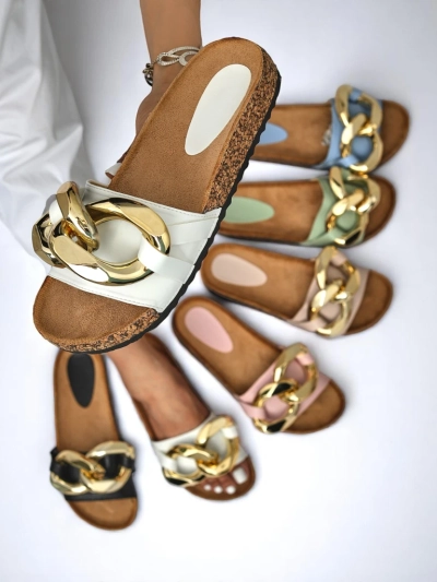 Athenis Bianco Damen Sandalen Royalfashion – Öko-Leder, goldene Kette