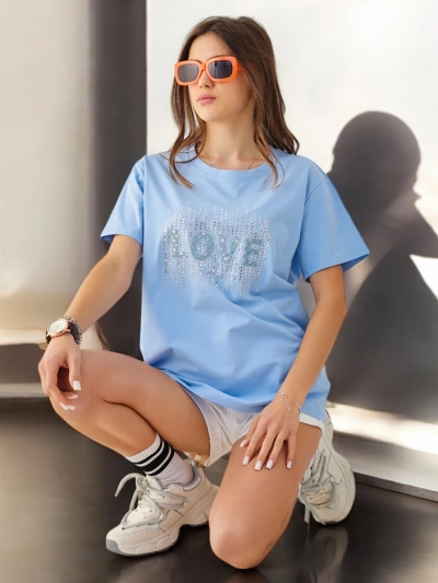 Royalfashion Damen Baumwoll-T-Shirt LOVE mit Strasssteinen