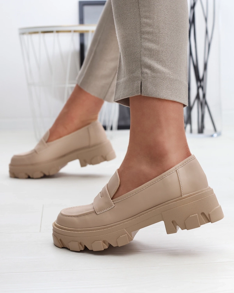 Beige Mokassins für Damen mit fester Sohle Desika - Footwear