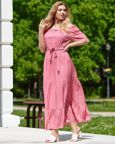 Fuchsiafarbenes Damen-Midikleid mit offenen Tupfen am Rücken - Kleidung