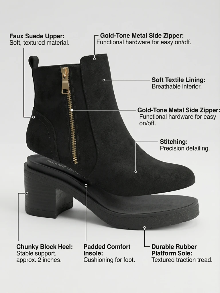 Damen Stiefeletten aus Eco-Wildleder mit Blockabsatz Arshena