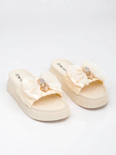 Royalfashion Damen Plateau Pantoletten mit Schleife Sento Pace