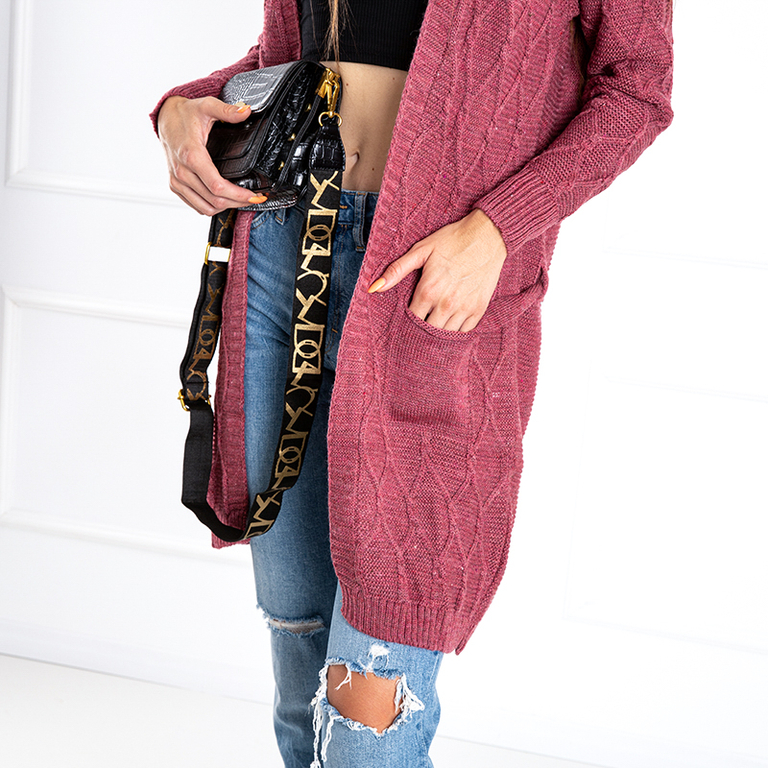 Fuchsia Damen Strickjacke mit Taschen - Kleidung