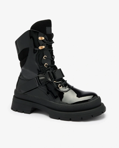 Royalfashion Damen Lackstiefel in schwarz Setogy