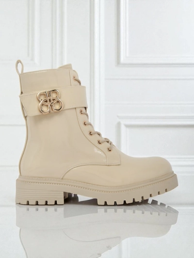 Beige Ariadne Stiefeletten aus Öko-Leder mit Reißverschluss, runde Spitze, stilvoll