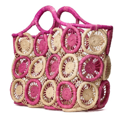 Pink-beige Einkaufstasche aus Stroh - Handtaschen 1
