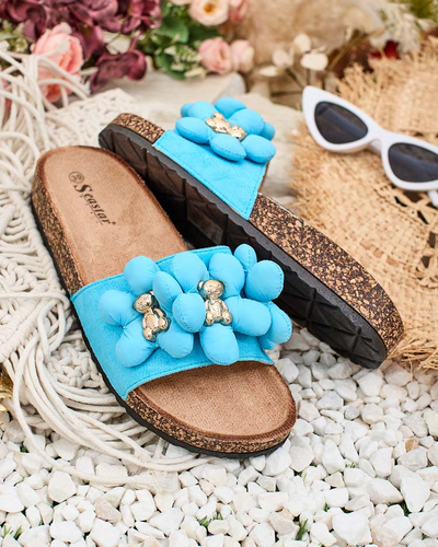 Royalfashion Damen Flip-Flops mit goldenen Teddybären und Blumen Isaralle