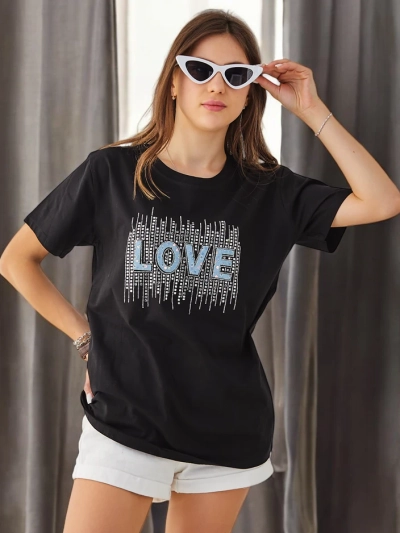Royalfashion Damen Baumwoll-T-Shirt LOVE mit Strass